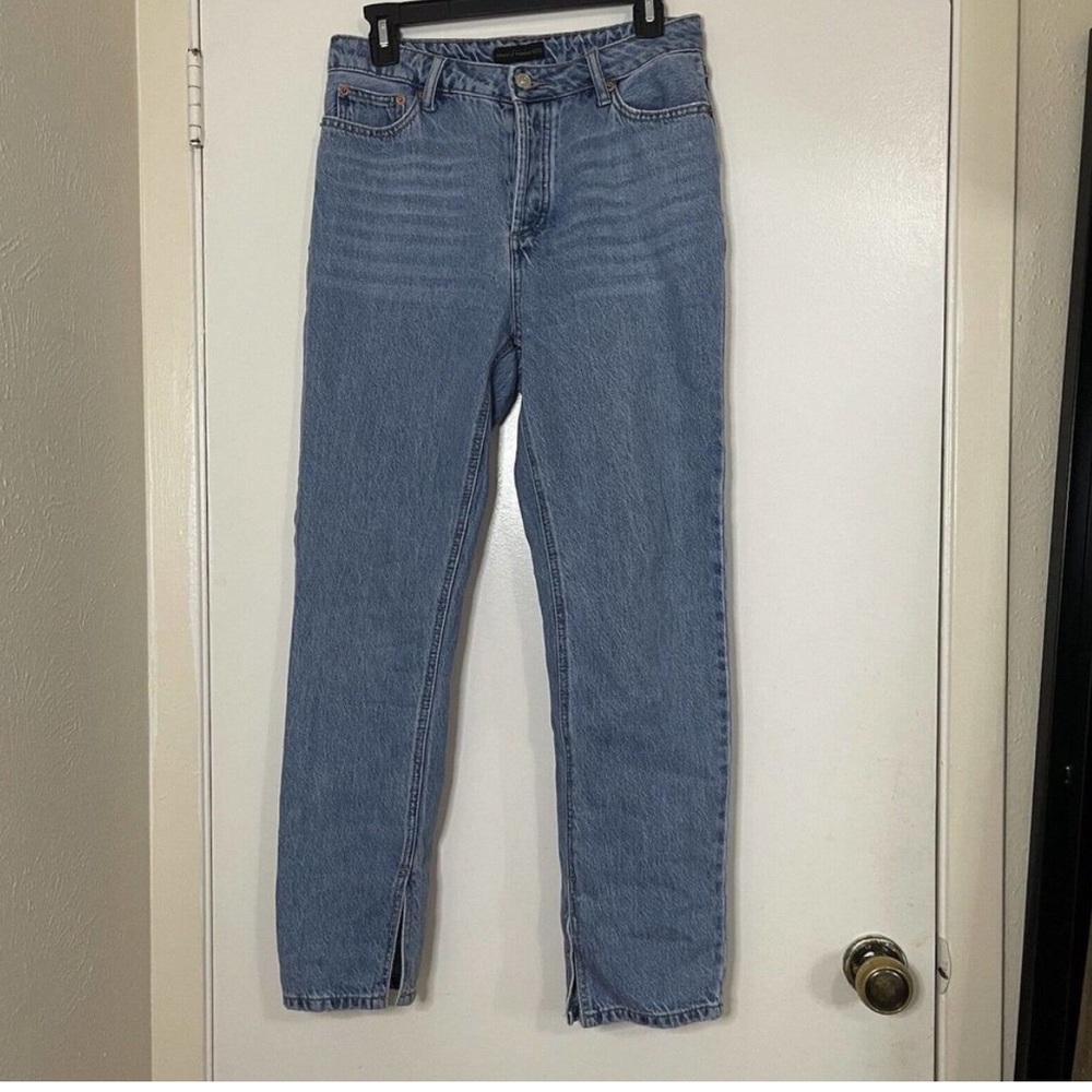 House of Harlow 1960 Super High Rise Straight Jeans Split Hem light wash size 27